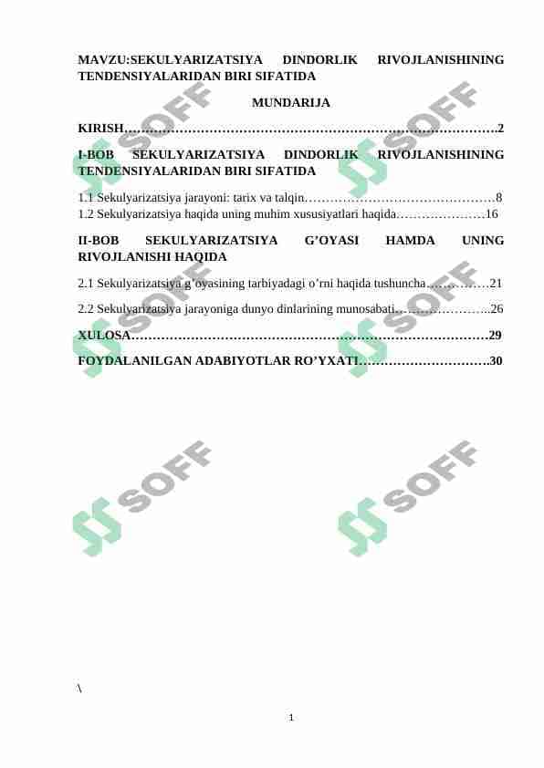 SEKULYARIZATSIYA DINDORLIK RIVOJLANISHINING TENDENSIYALARIDAN BIRI SIFATIDA 1