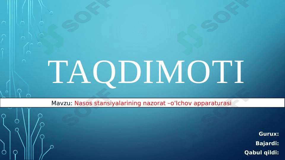 Nasos stansiyalarining nazorat –oʻlchov apparaturasi 1