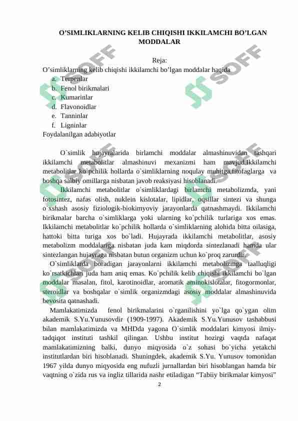 O’SIMLIKLARNING KELIB CHIQISHI IKKILAMCHI BO’LGAN MODDALAR 1