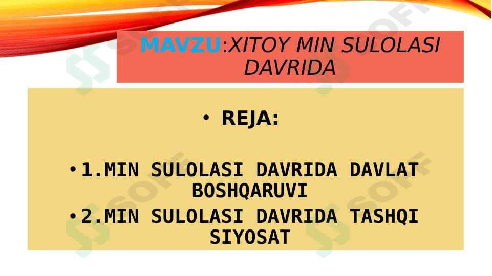 Taqdimot Xitoy MIN Sulolasining davrida 1