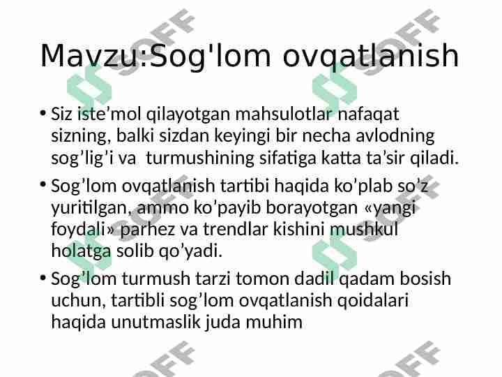Sogʻlom ovqatlanish 1