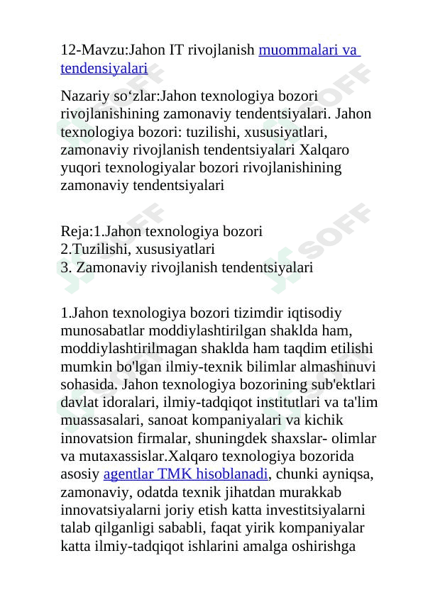Jahon IT rivojlanish muommalari va tendensiyalari 1