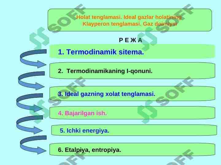 Holat tenglamasi. Ideal gazlar holatining  Klayperon tenglamasi. Gaz doimiysi 1