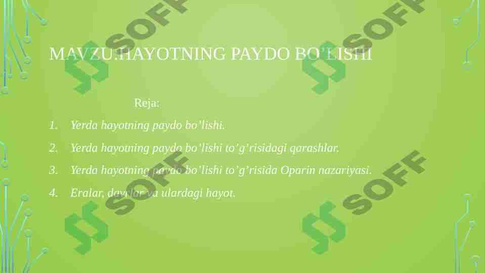 Yerda Hayotning paydo bo’lishi 1