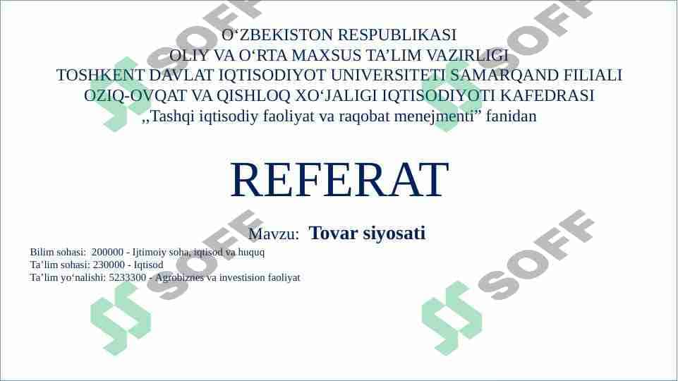 TOVAR SIYOSATI 1