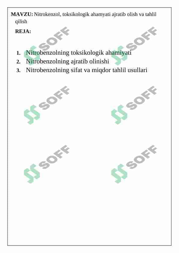 Nitrokenzol, toksikologik ahamyati ajratib olish va tahlil qilish 1