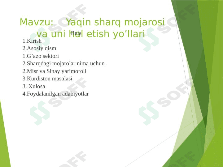 Yaqin sharq mojarosi va uni hal etish yo’llari 1
