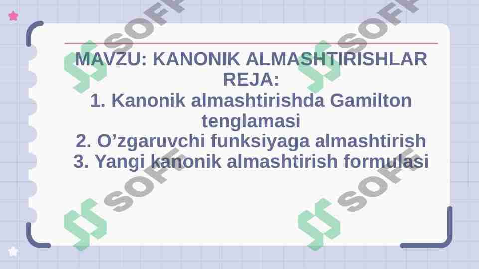 KANONIK ALMASHTIRISHLAR 1