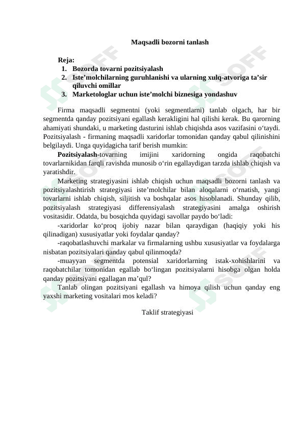 Maqsadli bozorni tanlash 1