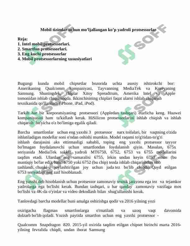 Mobil tizimlar uchun mo'ljallangan ko'p yadroli protsessorlar 1