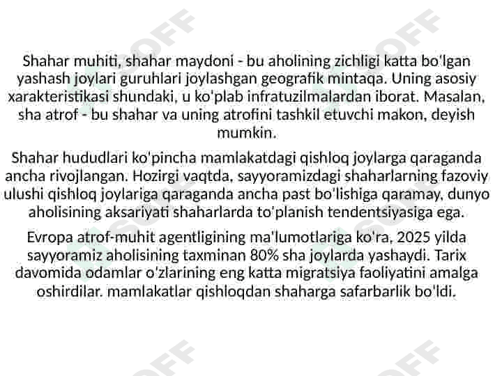 Shahar muhiti xususiyatlari, faoliyati, afzalliklari, kamchiliklari 2