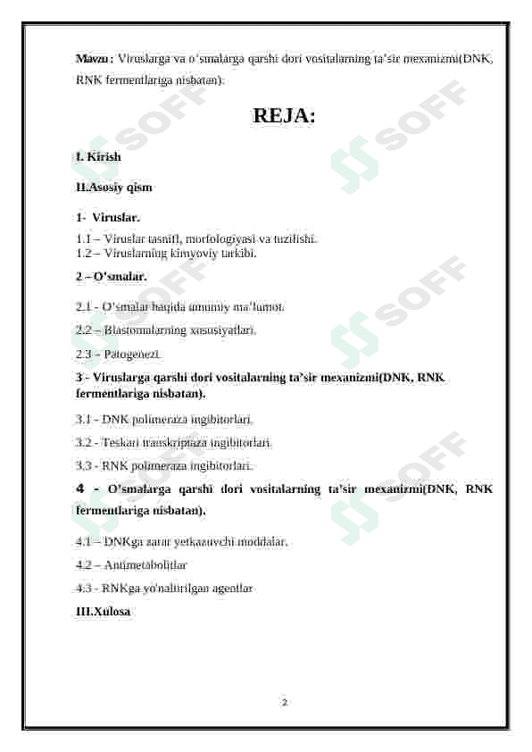 Viruslarga va o’smalarga qarshi dori vositalarning ta’sir mexanizmi(DNK, RNK fermentlariga nisbatan) 2