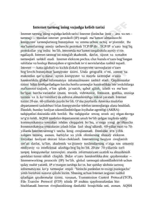 Internet tarmog'ining xozirgi kundagi  ahamiyati 2