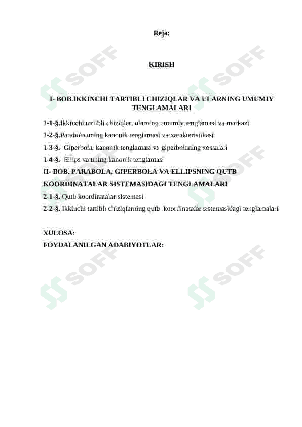 Parabola, Giperbola va Ellipsning qutb koordinatalar sistemasidagi tenglamalari” 2