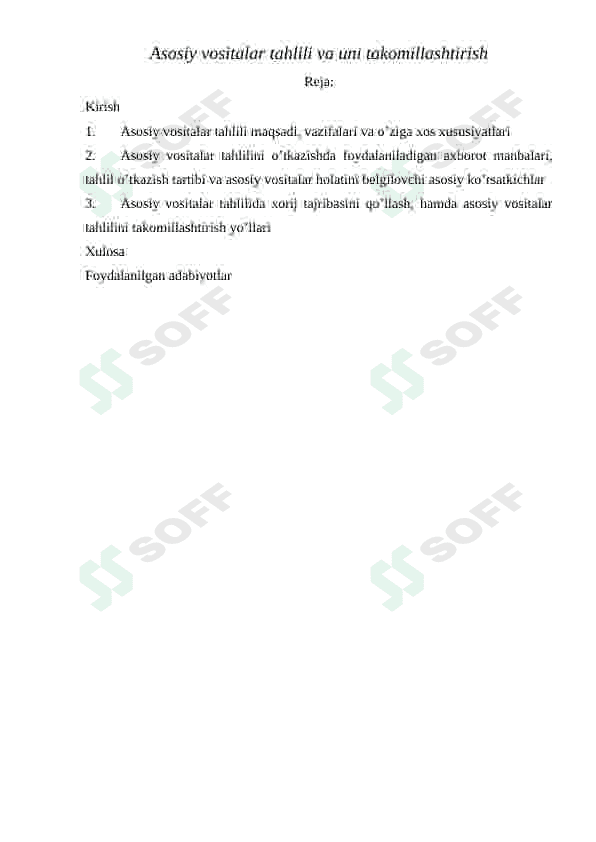 Asosiy vositalar tahlili va uni takomillashtirish 2