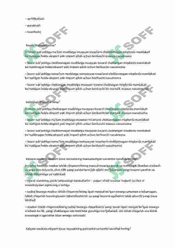 Tashqi iqtisodiy faoliyat testlar 2
