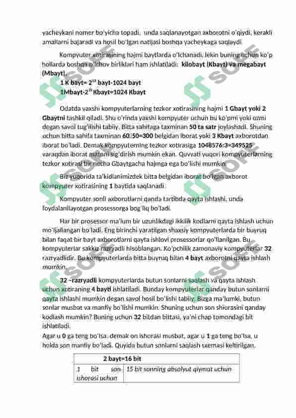 Sanoq sistemalari bilan ishlash. 2