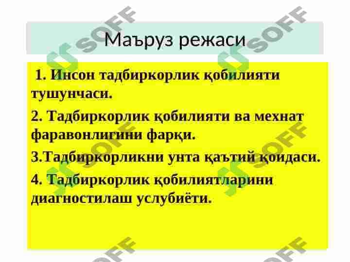 Inson tadbirkorlik qobilyatlari va uni rivojlantirish 2