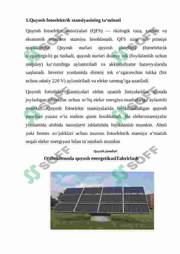 Quyosh fototoelektrik stansiyasining ta'minoti 2