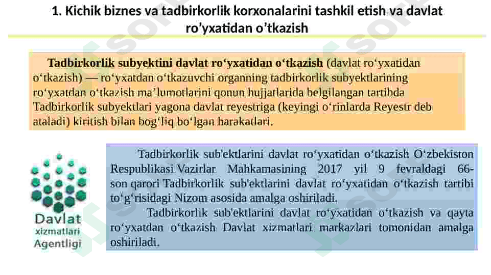 Kichik biznes faoliyatini tashkil etish  va ro‘yhatdan o‘tkazish 2