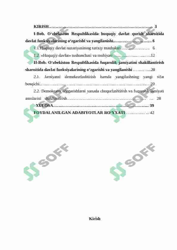 O'zbekiston Respublikasida demokratik huquqiy davlat qurish va fukarolik jamiyatini shakllantirish sharoitida davlat funksiyalarining o'zgarishi va yangilanishi 2