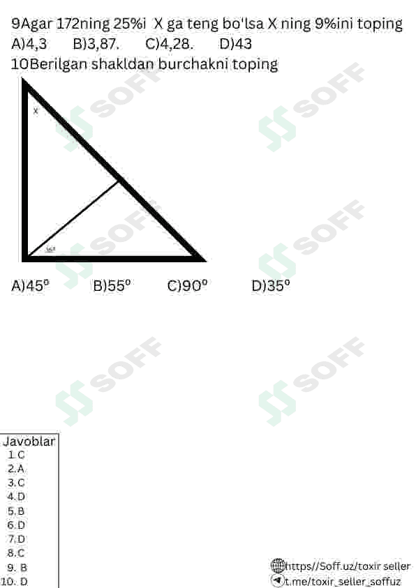 Majburiy matematikadan 10talik testlar 2