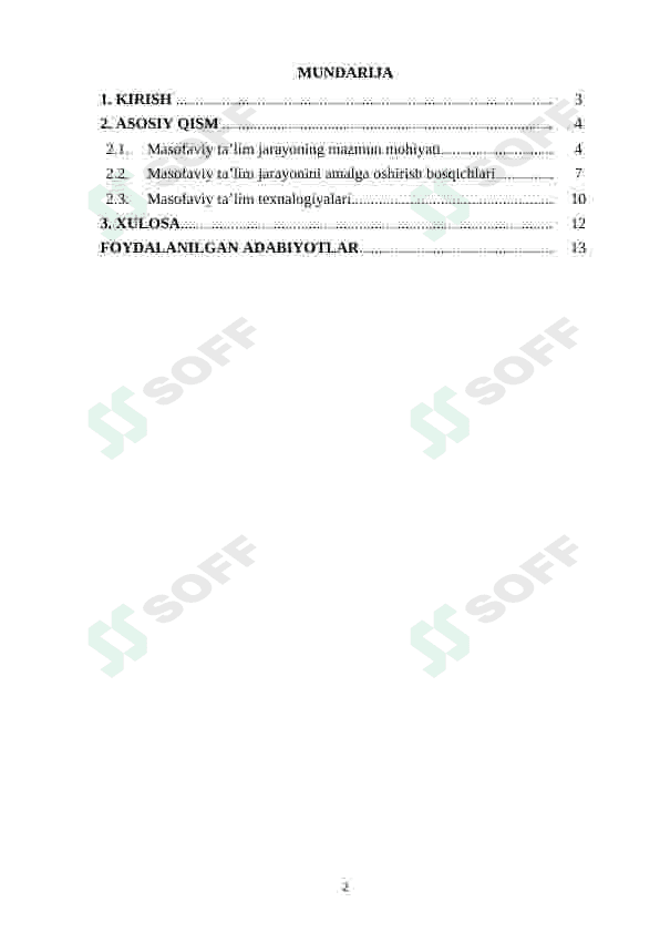 Masofaviy ta’lim va uni amalga oshirish texnalogiyalari 2