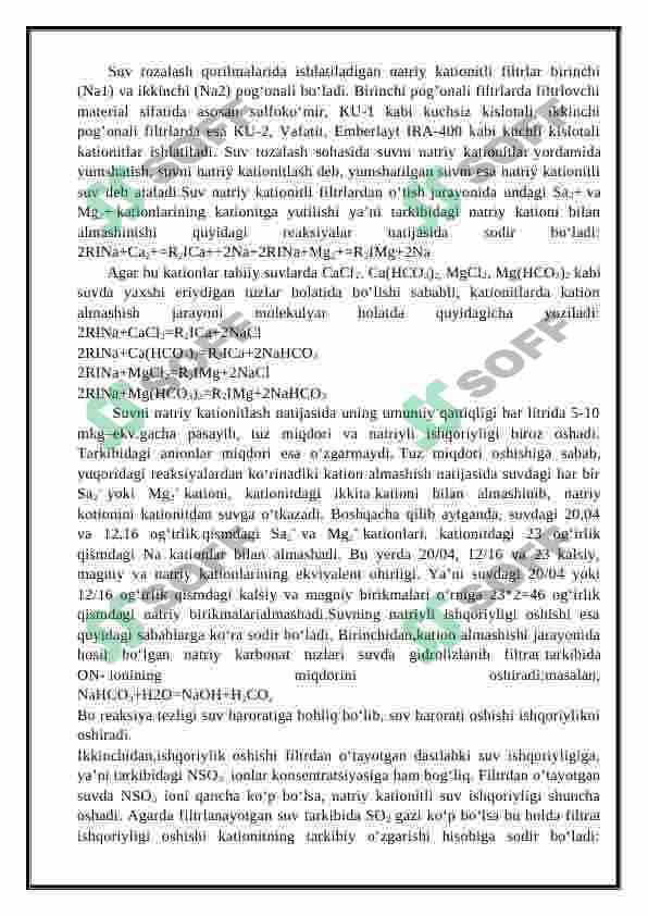 Suvni kationitli filtirlar 2