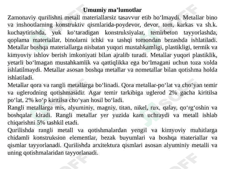 Metall Qurilish materiallari va buyumlari 2
