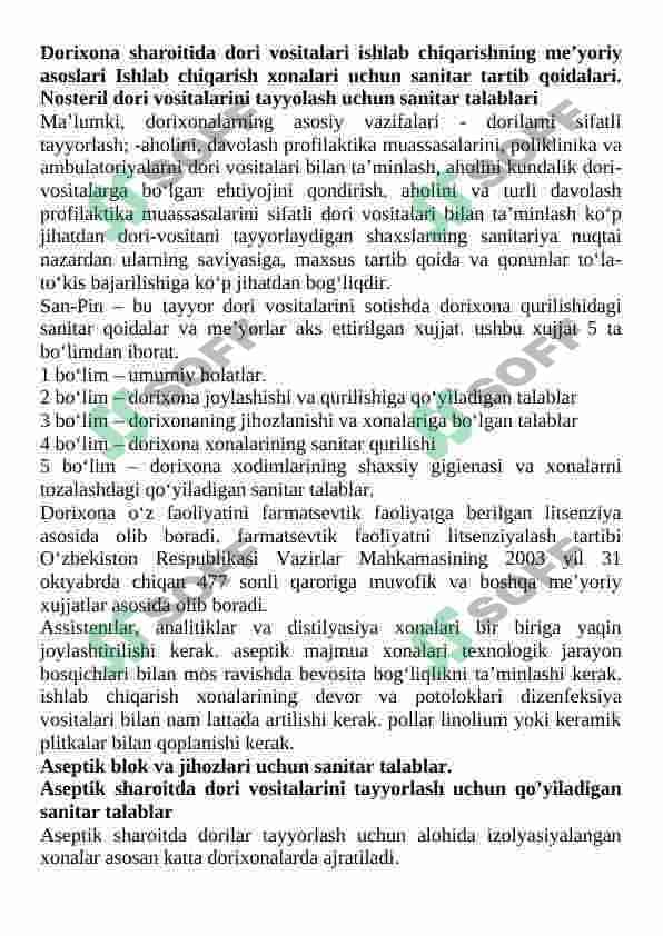 DORIXONA SHAROITIDA DORI VOSITALARINI TAYYORLASH VA DORI VOSITALARINI SIFATINI NAZORAT QILISH 2