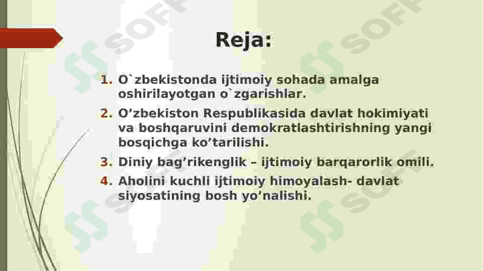 O'zbekistonda ijtimoiy sohada amalga oshirilayotgan o'zgarishlar mazmun va mohiyati. 2