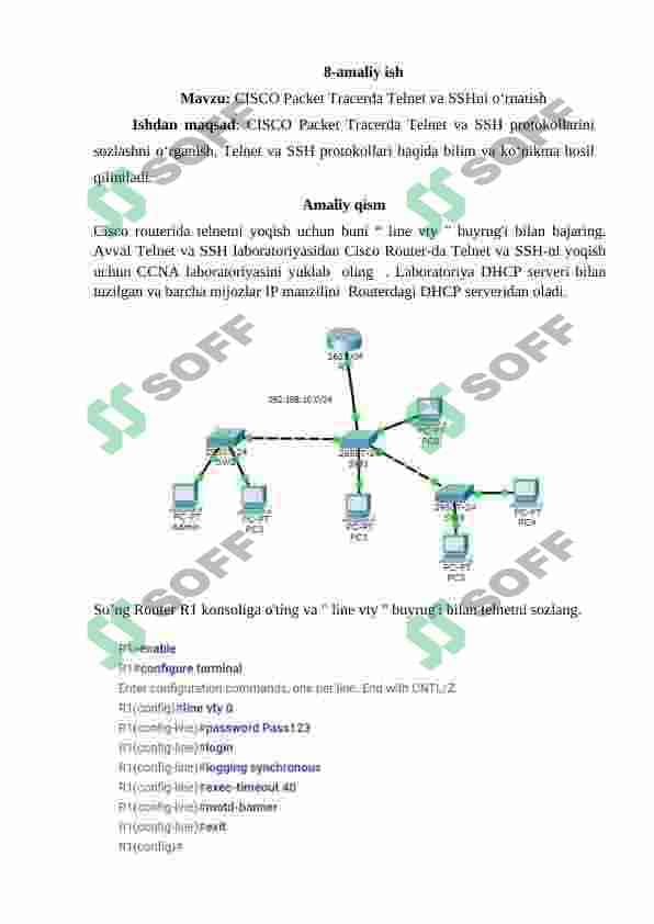 CISCO Packet Tracerda Telnet va SSHni o‘rnatish. Wireshark ilovasi yordamida SSL paketini tahlili. SSL protokolini tahlillash 2