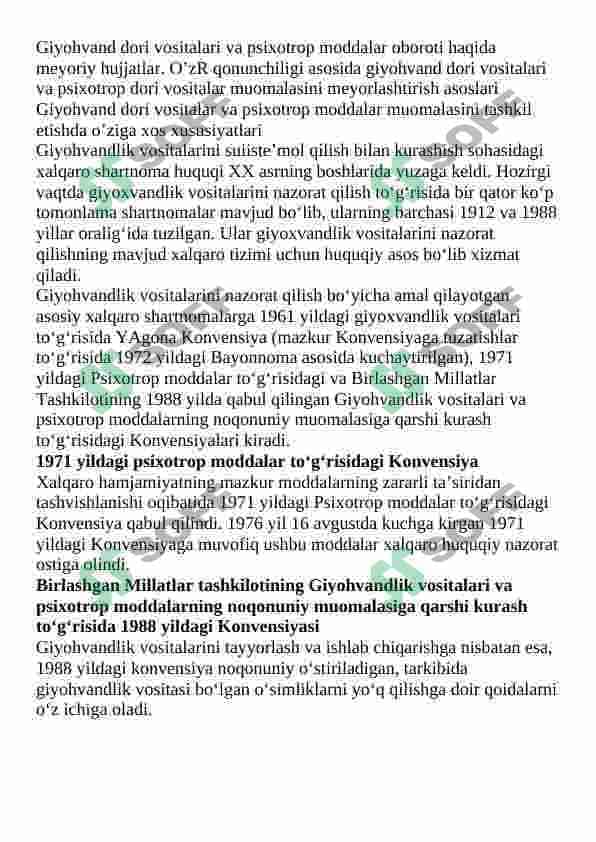 DORIXONADA GIYOHVAND DORI VOSITALARI, PSIXOTROP MODDALAR VA PREKURSORLAR MUOMALASI 2