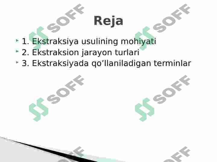 Tuproqni tadqiq qilish usullari. Ajratish va quritish asosidagi usullar . Ekstraksiya 2
