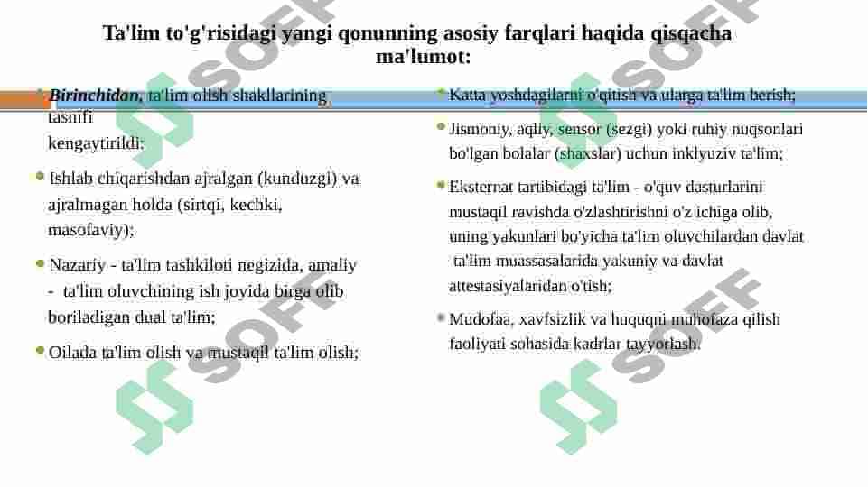O'ZBEKISTON RESPUBLIKASIDA TA'LIM  SOHASIDA AMALGA OSHIRILGAN ISLOHOTLAR 2