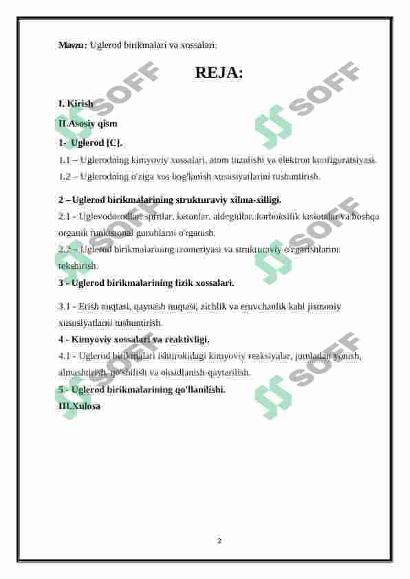 Uglerod birikmalari va xossalari - CARBON [C] 2