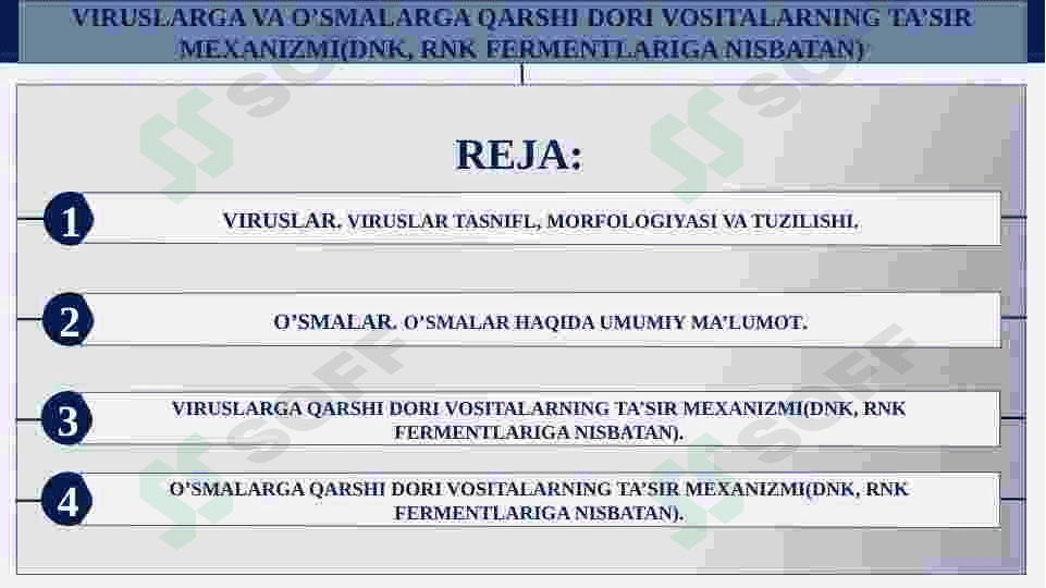 Viruslarga va o’smalarga qarshi dori vositalarning ta’sir mexanizmi(DNK, RNK fermentlariga nisbatan) 2
