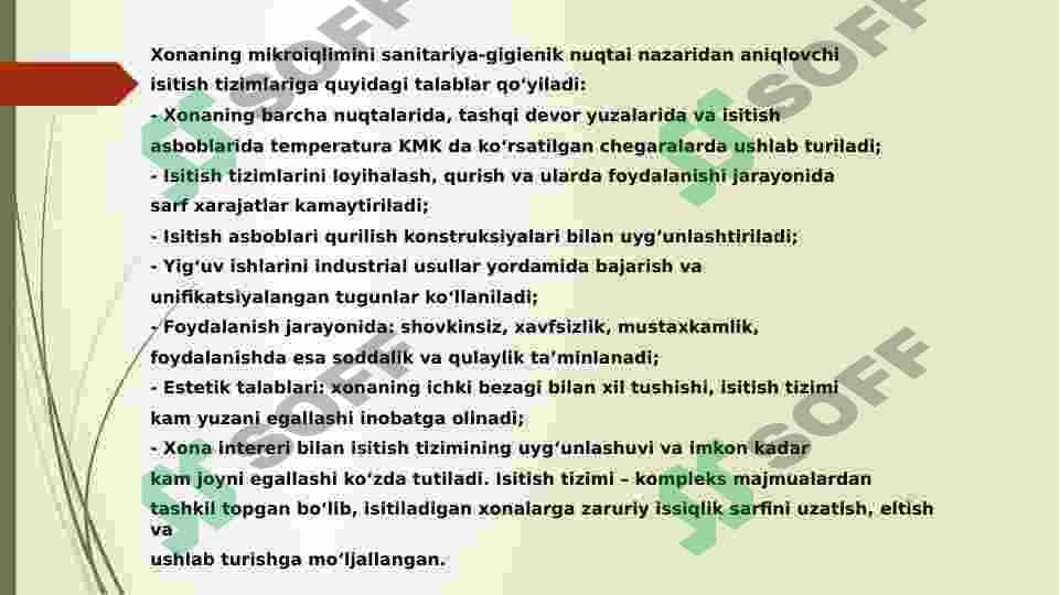 Isitish tizimlarining asosiy turlari. 2
