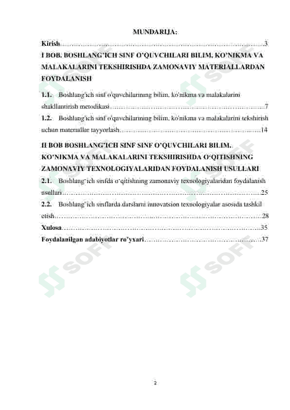BOSHLANG’ICH SINF O’QUVCHILARI BILIM, KO’NIKMA VA MALAKALARINI TEKSHIRISHDA ZAMONAVIY MATERIALLARDAN FOYDALANISH 2