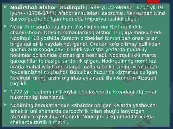 nodirshoh hukumronligi davrida eron 2