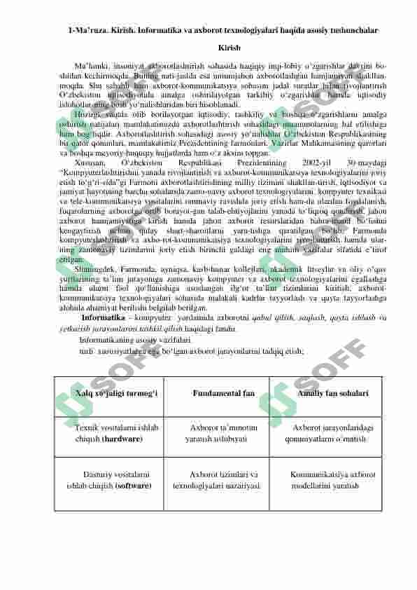 Informatika va axborot texnologiyalari fanidan o'quv qo'llanma 2
