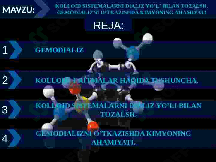 KOLLOID SISTEMALARNI DIALIZ YO’LI BILAN TOZALSH. GEMODIALIZNI O’TKAZISHDA KIMYONING AHAMIYATI 2