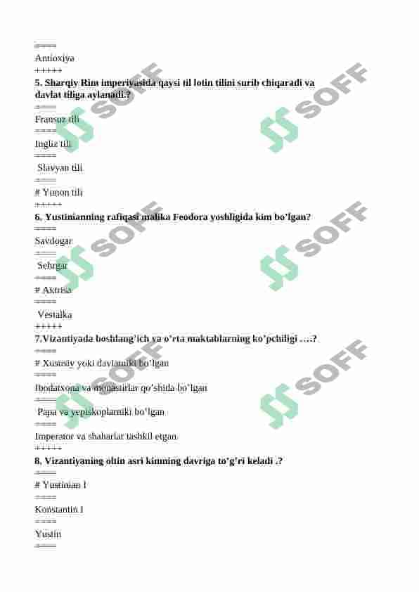 VIZANTIYA IMPERIYASI TEST 2