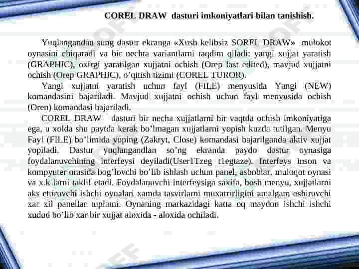 Corel draw dasturi interfeysi va imkoniyatlari 2