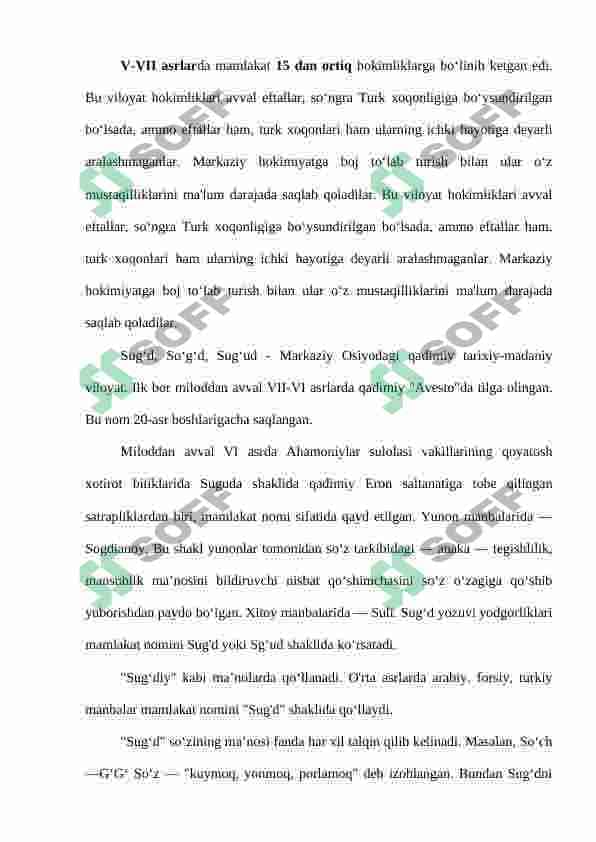 Sug’d va Toxariston mahalliy voha davlatlarining tashkil topishi 2