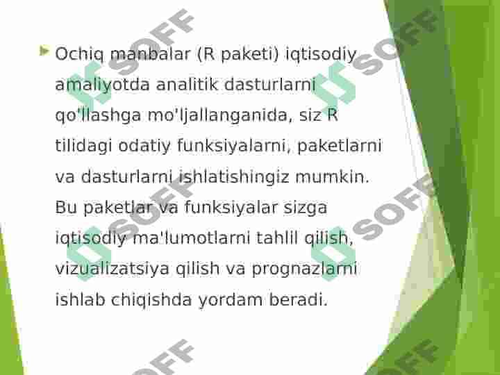 Ochiq manba (R paketi) imkoniyatlariga ega analitik dasturlarni iqtisodiy amaliyotda qo'llanishi 2