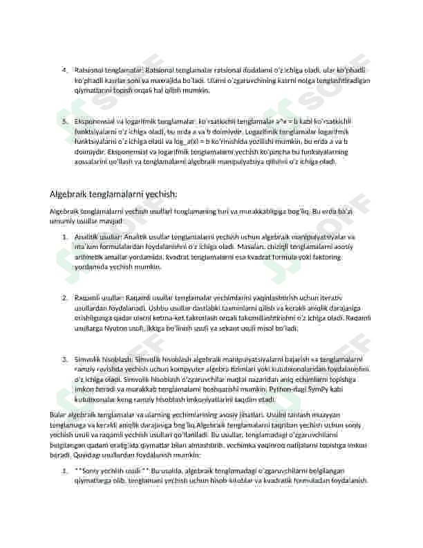 Algibraik va transident tenglamalarni taqriban yechish va dasturini tuzish 2