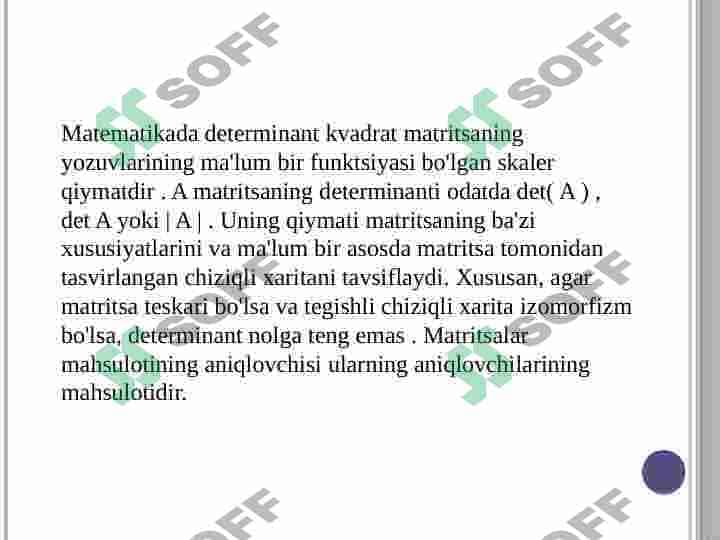 Determinantlar va ularning turlari 2