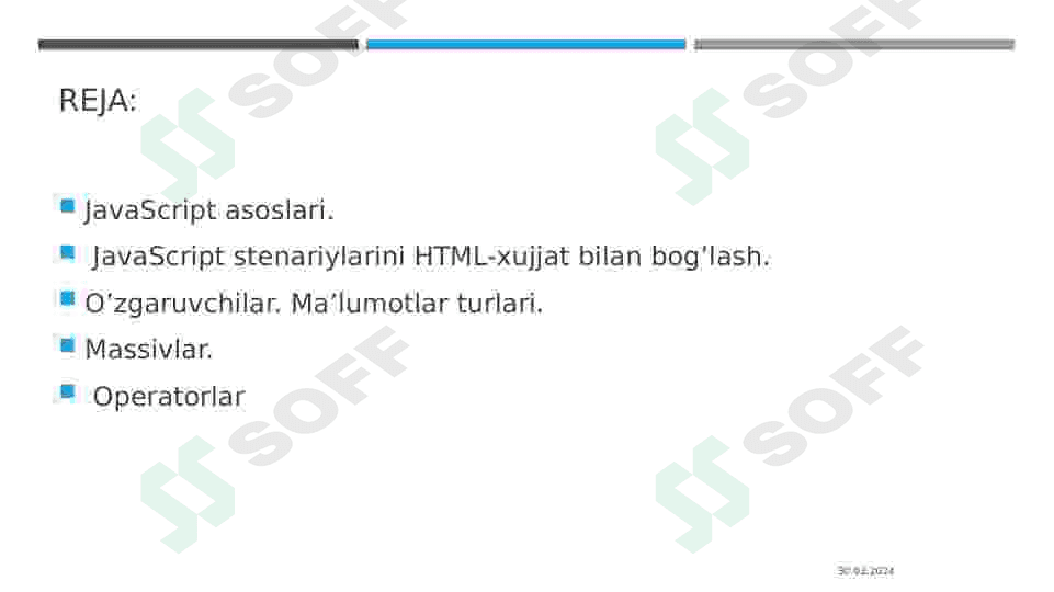 JavaScript asoslari. JavaScript ssenariyli tilining xususiyatlari. 2