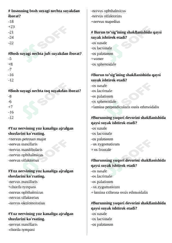 ANATOMIYA FANIDA TEST SAVOLLARI 2